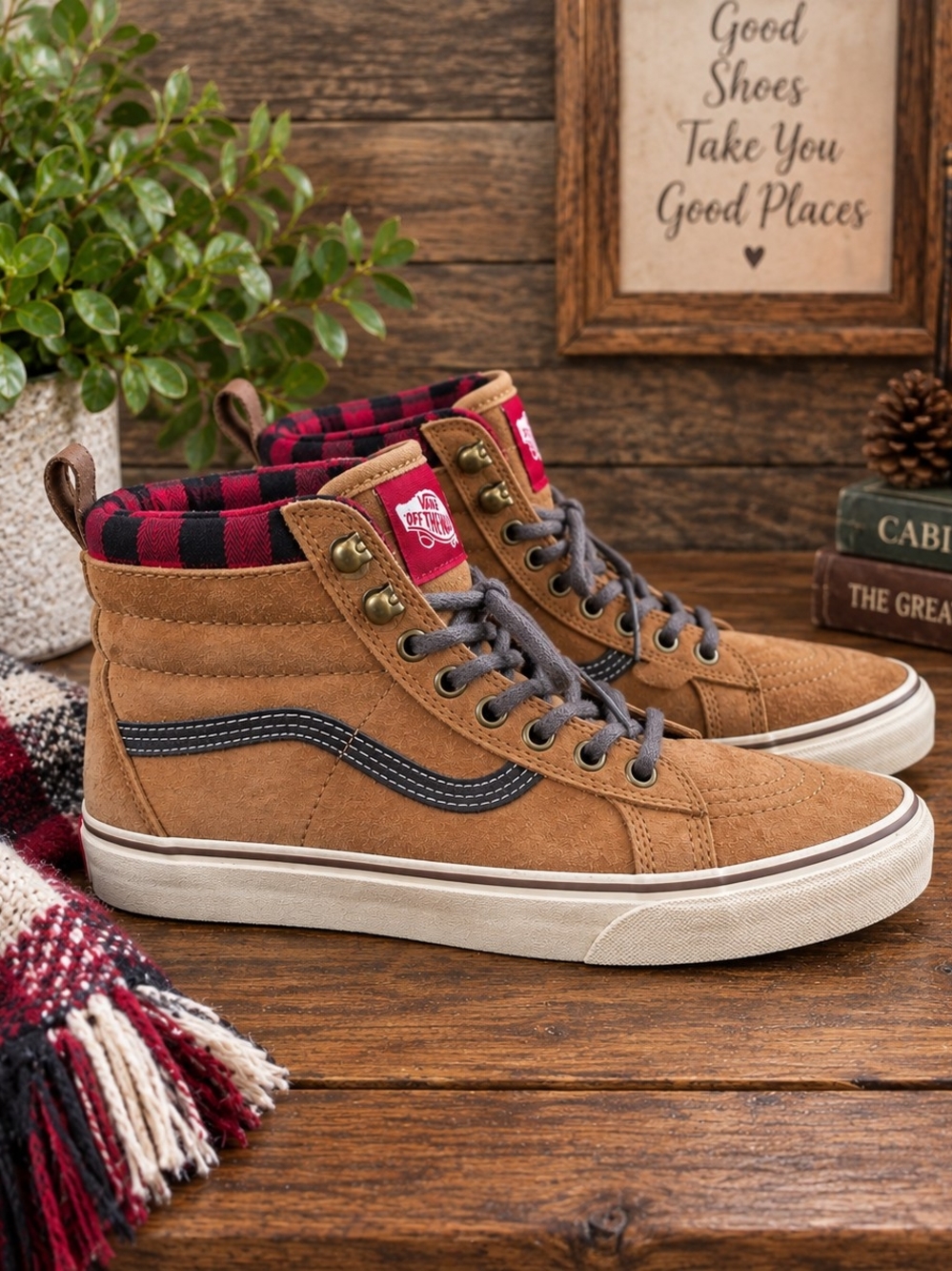 Vans Sk8-Hi MTE Women's 7 Brown Suede Buffalo Plaid Scotchgard High Tops